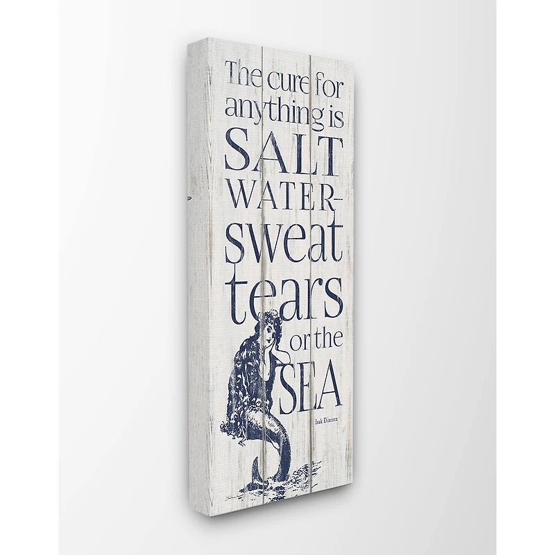 Stupell Industries Saltwater is the Cure Sea Mermaid Planked Look Canvas Wall Art