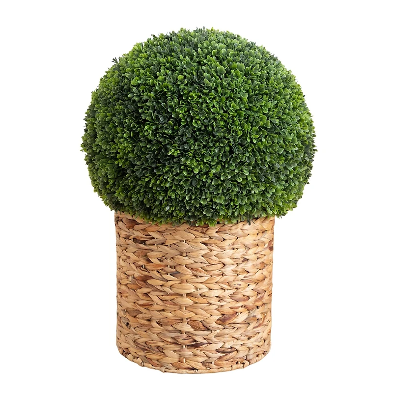 2ft. UV-Resistant Artificial Boxwood Ball Topiary in Hyacinth Weave Basket