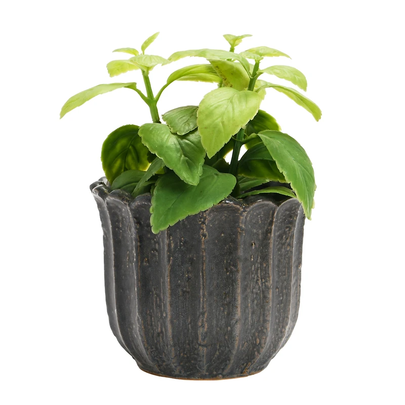 Hello Honey® 6" Matte Black Reactive Glaze Flower Stoneware Planter