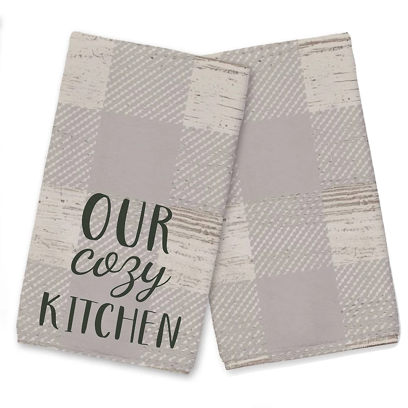 Our Cozy Kitchen Gray Check Tea Towel - Set of 2