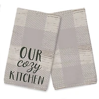 Our Cozy Kitchen Gray Check Tea Towel - Set of 2