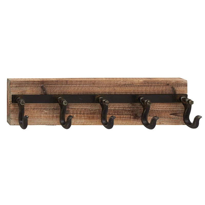 Brown Wood Industrial Wall Hooks, 6" x 24" x 4"
