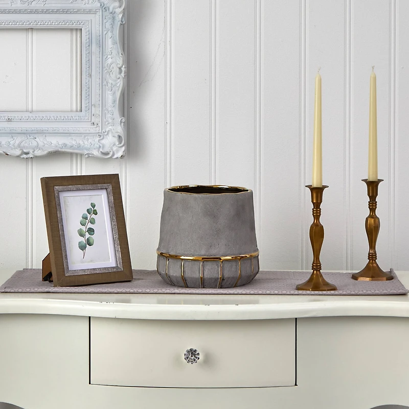 8" Regal Stone Decorative Planter with Gold Accents