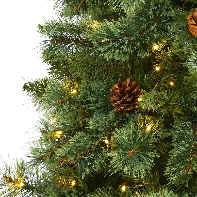 7ft. Pre-Lit White Mountain Pine & Pinecones Artificial Christmas Tree with Clear LED Lights