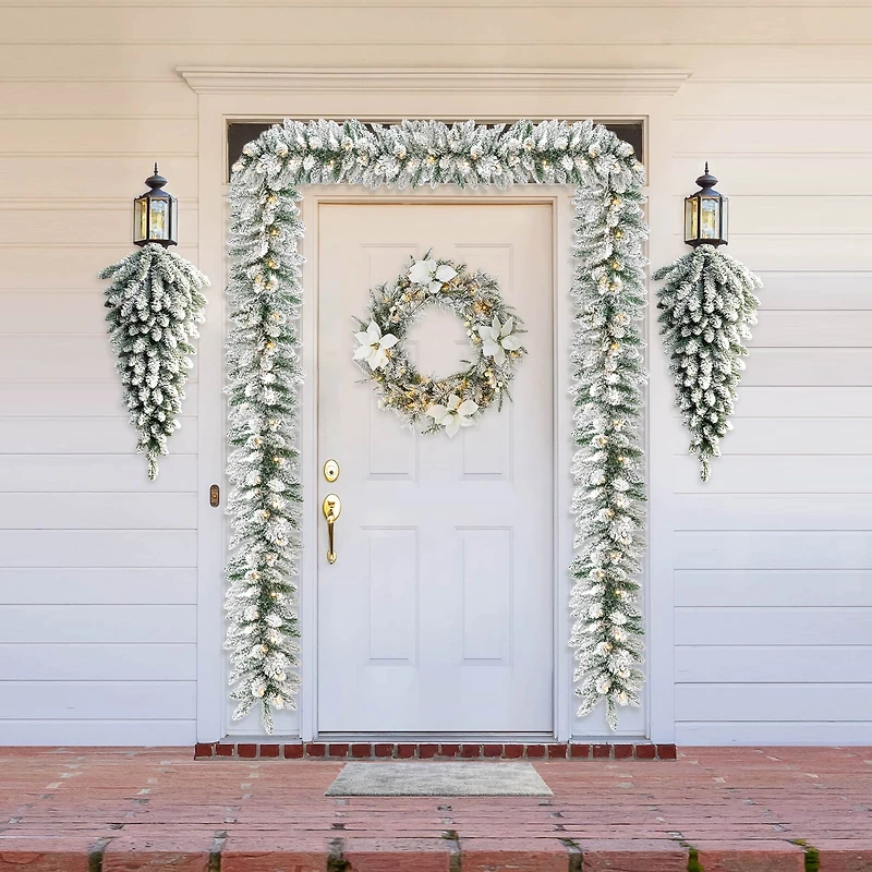 Glitzhome® 36" Pre-Lit Flocked Christmas Teardrop with LED Lights and Timer