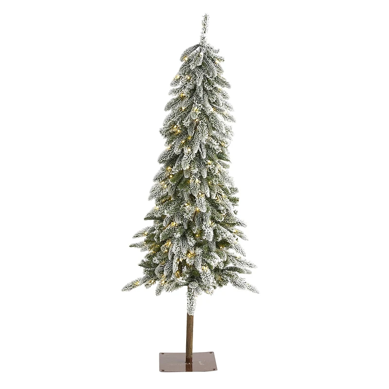 5.5ft. Pre-Lit Flocked Washington Alpine Artificial Christmas Tree, Warm White LED Lights