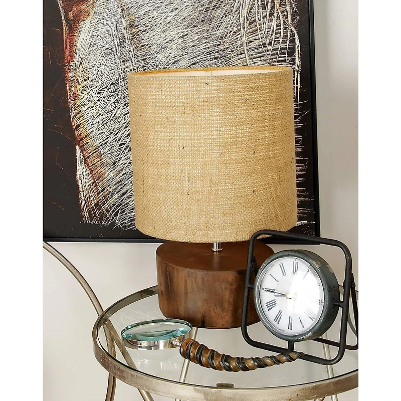 Brown Wood Rustic Table Lamp, 14" x 10" x 10"