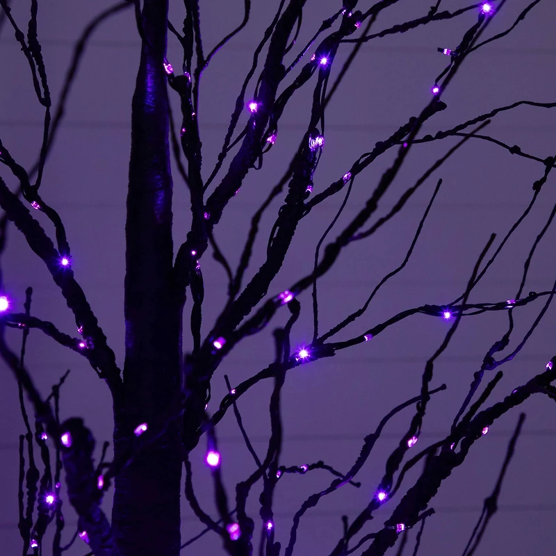 7ft. Pre-Lit Halloween Black Twig Artificial Tree with 390 Orange & Purple LED Lights