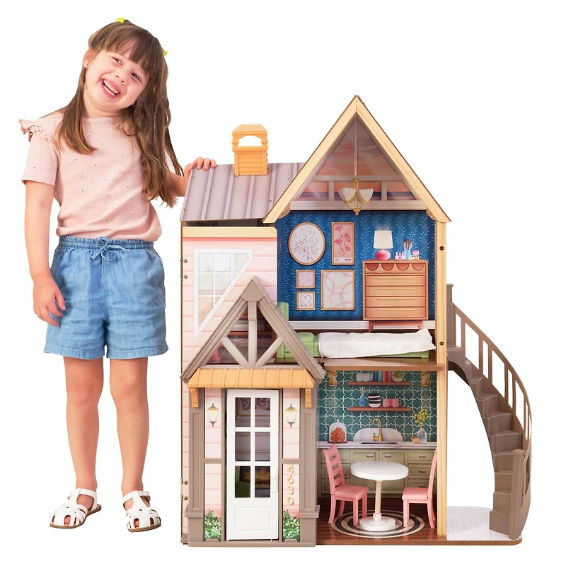 KidKraft Modern Charm Wooden Dollhouse with Open & Close Front & 7 Accessories