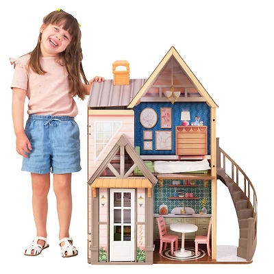 KidKraft Modern Charm Wooden Dollhouse with Open & Close Front & 7 Accessories