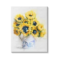 Stupell Industries Country Inspired Sunflower Bouquet Blue Pattern Vase Canvas Wall Art