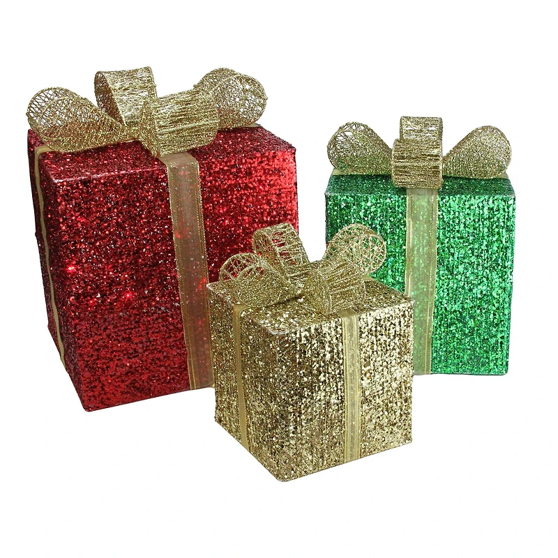 Red Pre-Lit Glittering Christmas Gift Box Set