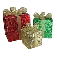 Red Pre-Lit Glittering Christmas Gift Box Set