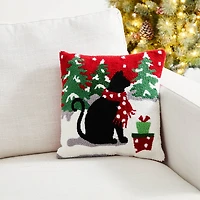 Glitzhome® Hooked Christmas Cat Throw Pillow