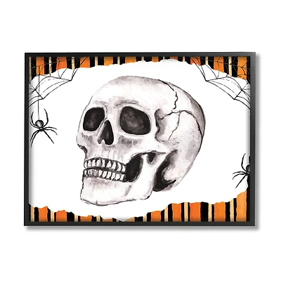 Stupell Industries Orange & Black Striped Skull Framed Giclee Art