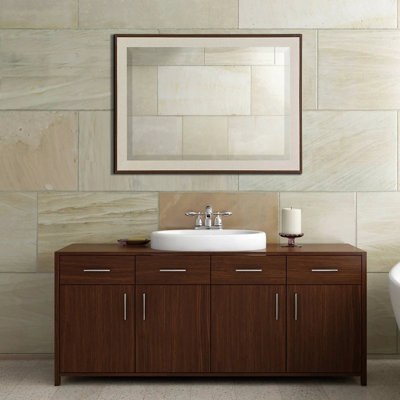 Head West Textured Brown Mat Framed Beveled Glass Accent Mirror