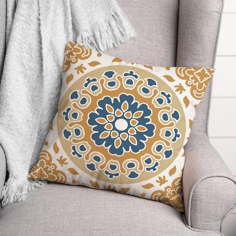 Blue & Yellow Mandala Throw Pillow