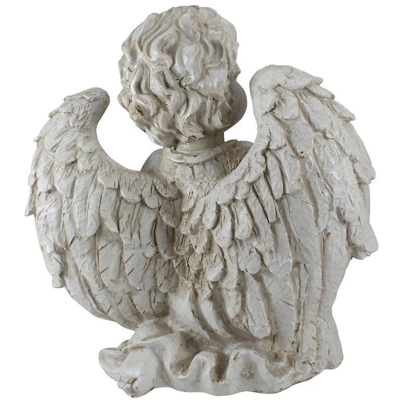 10" Ivory Cherub Angel on Knee with Dove Garden Statue