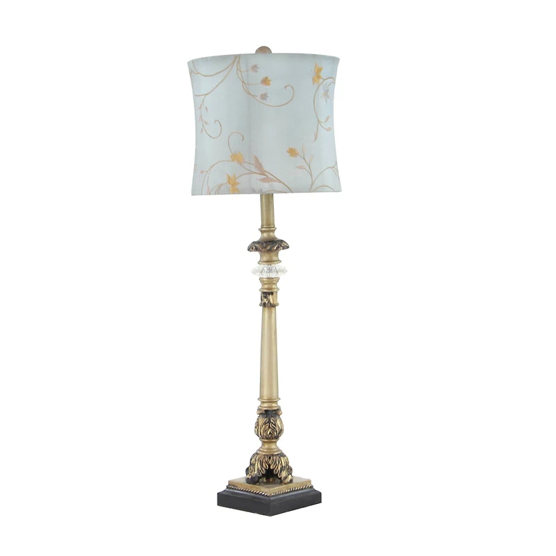 Set of 2 Tuscan Hexagonal Gold Metal and Polystone Floral Buffet Lamp, 32.50" x 11" x 11"