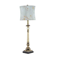 Set of 2 Tuscan Hexagonal Gold Metal and Polystone Floral Buffet Lamp, 32.50" x 11" x 11"