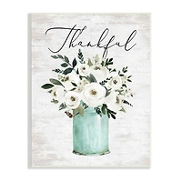 Stupell Industries Thankful Phrase White Ranunculus Floral Bouquet Milk Tin Wall Plaque