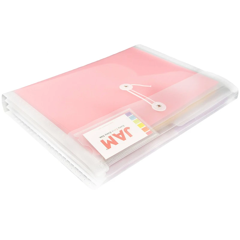 JAM Paper 12.75" x 10.5" Clear Plastic Button & String Tie Closure Envelopes, 12ct.
