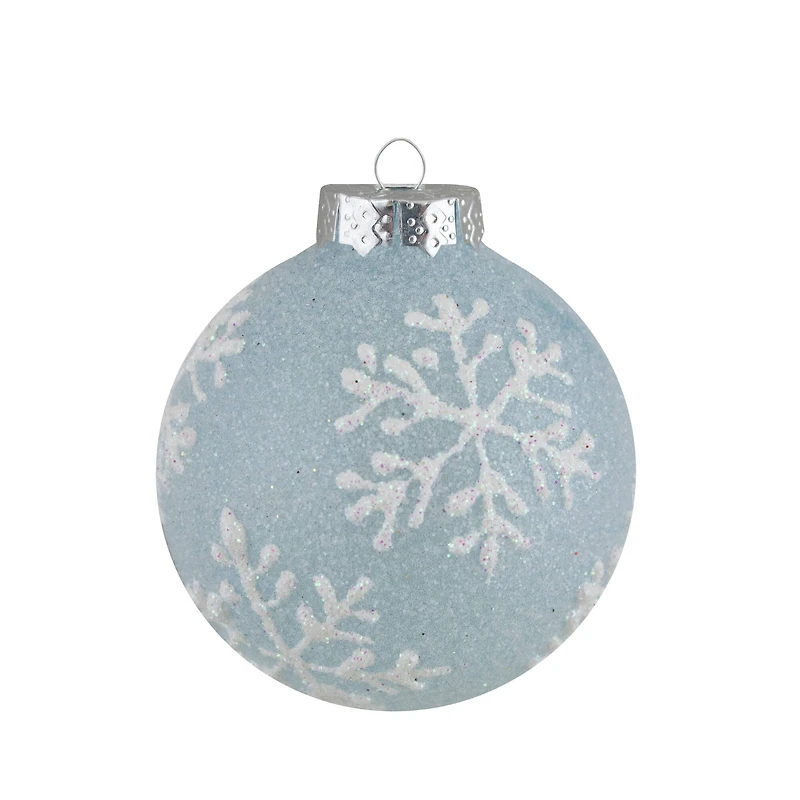 12ct. 2" Light Blue Glitter Textured Glass Ball Ornaments