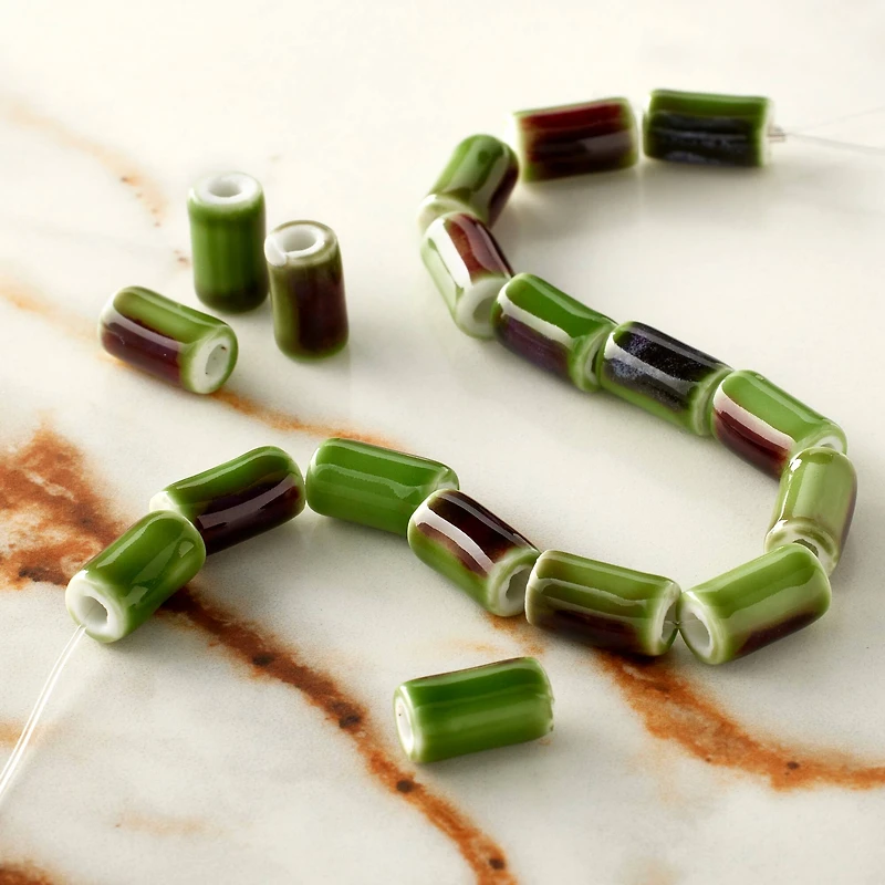 Green Ceramic Tube Beads, 9.8mm by Bead Landing™