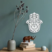 American Art Décor™ 11.5" Distressed Hamsa Hand Palm Eye Medallion Boho Wall Accent