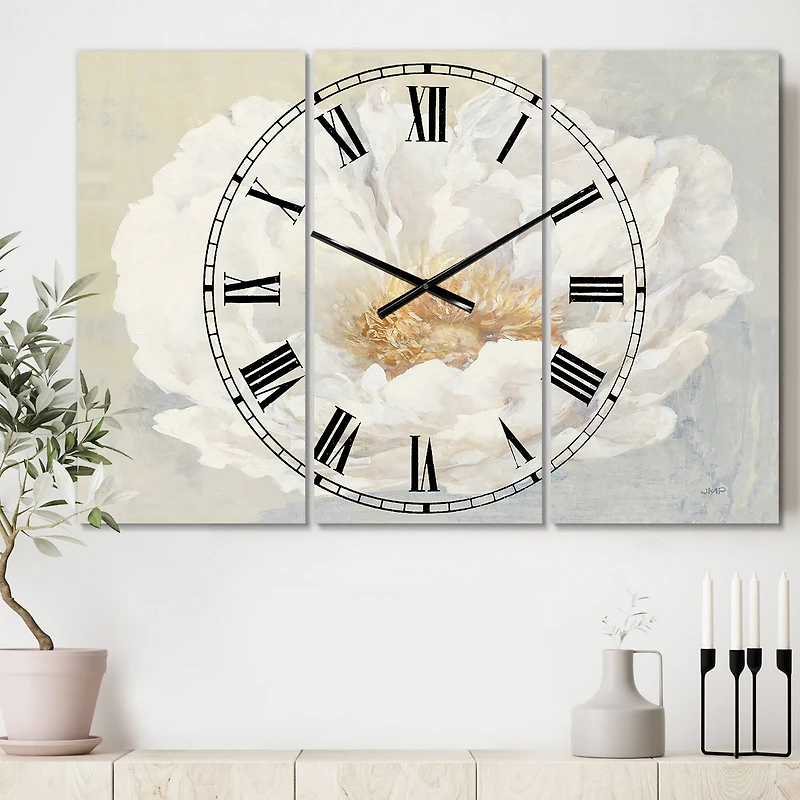 Designart 'White Serene Peony Traditional Multipanel Wall Clock