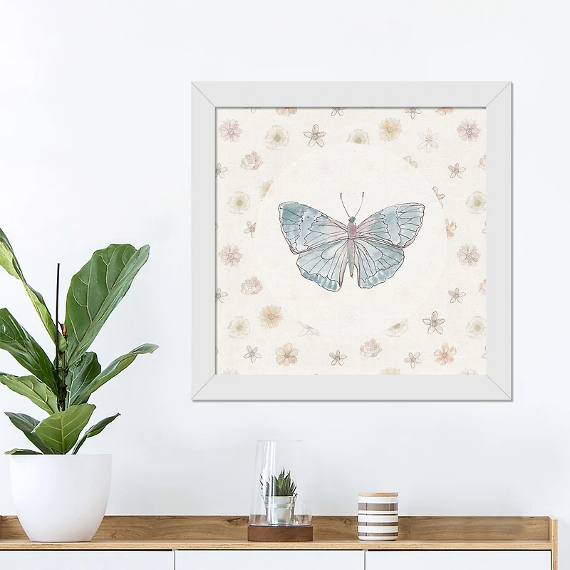 Butterfly & Floral White Framed Canvas