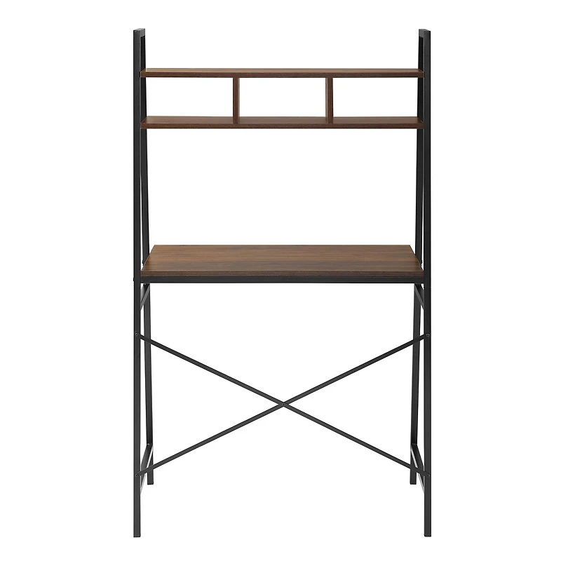 Walker Edison 56" Dark Walnut Industrial Ladder Desk with Storage