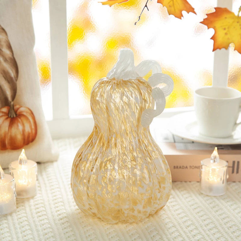 Glitzhome® 8.5" Fall Amber Dots Glass Gourd