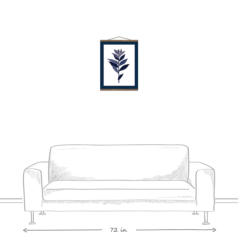 Blue Leaf Stem 16" x 20" Teak Hanging Canvas