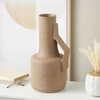 19.25" Brown Paper Mache Abstract Distressed Textured Vase with Triangular Handle