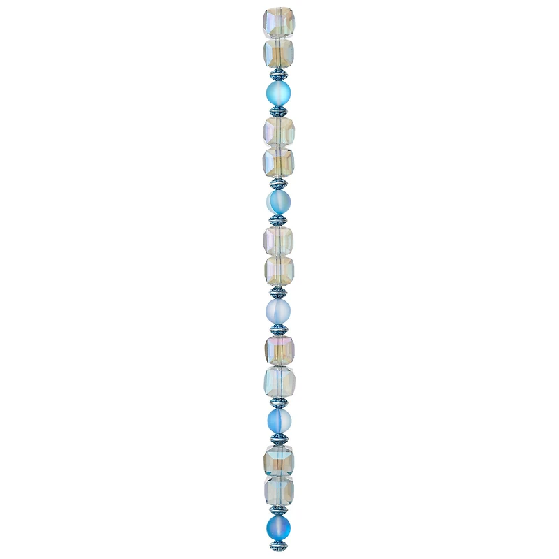 12 Pack: Aqua Mixed Glass Round & Cube Beads by Bead Landing™