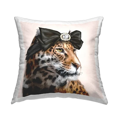 Stupell Industries Stylish Leopard Fancy Glam Hair Bow Jewel Throw Pillow, 18" x 18"