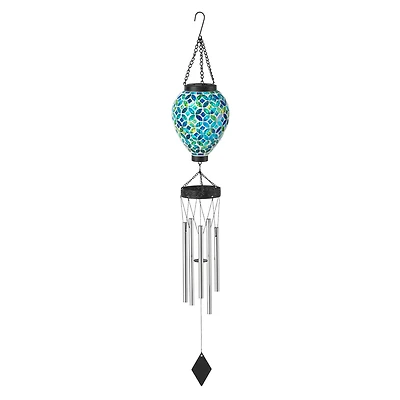 Glitzhome® 37" Blue & Green Solar Lighted Metal & Glass Mosaic Windchime