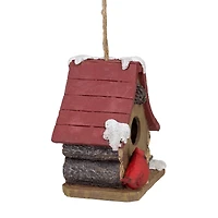 7" Brown & Red Christmas Birdhouse with Cardinals