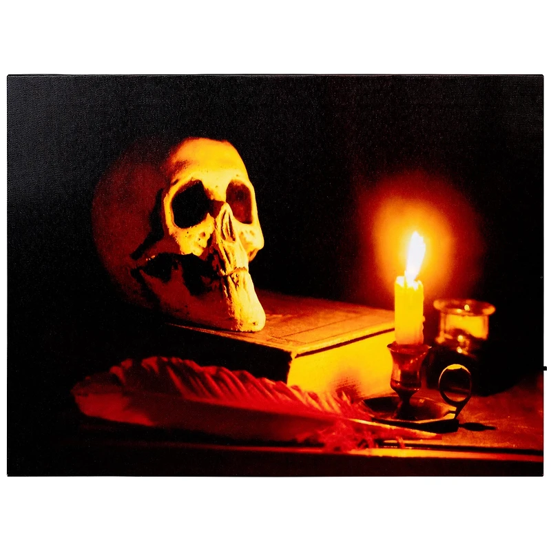 Antique Candle & Skull LED Canvas Wall Art