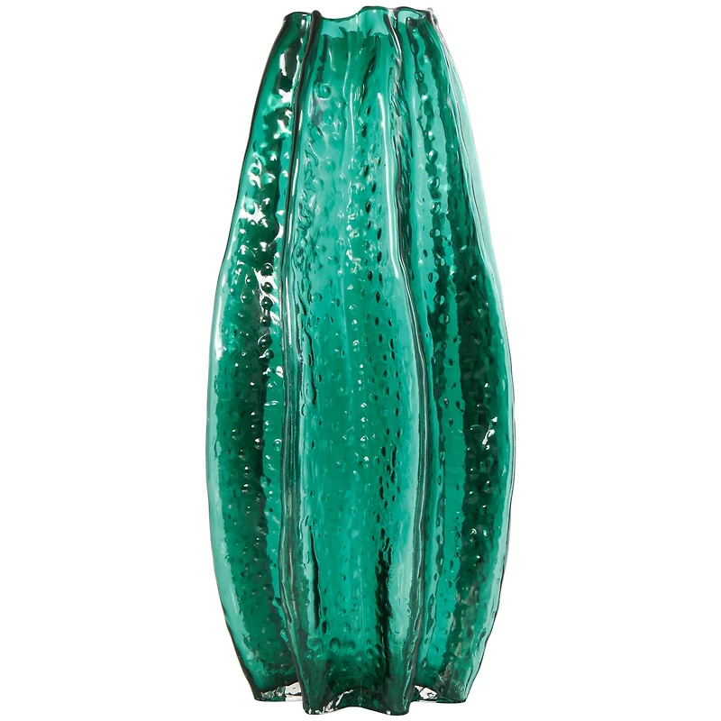 14" Green Wavy Glass Vase