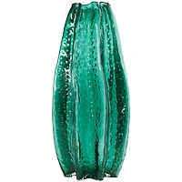 14" Green Wavy Glass Vase
