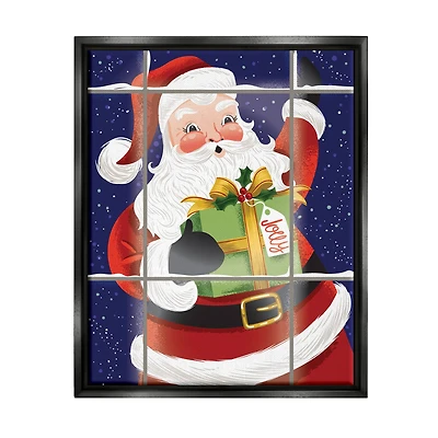 Stupell Industries Vintage Jolly Santa Window Framed Floater Canvas Wall Art