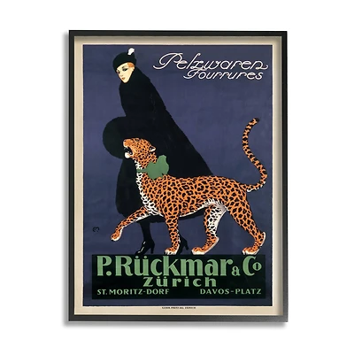 Stupell Industries Vintage Women's Fashion Campaign with Leopard in Frame Wall Art