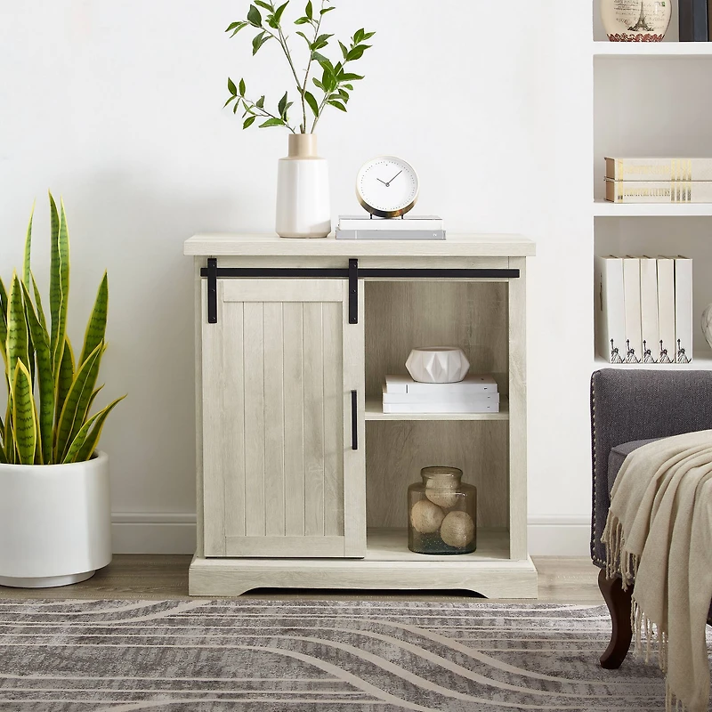 Edison Walker 32" White Oak Sliding Grooved Door Modern Accent Cabinet