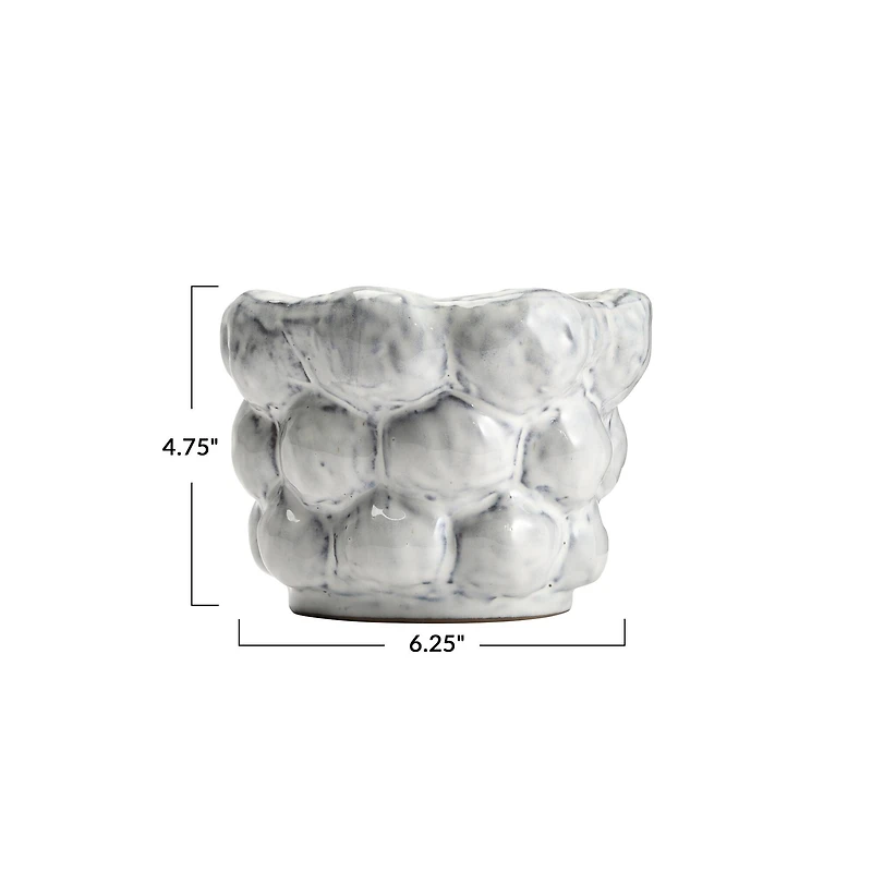 Hello Honey® 6.5" White Organically Shaped Stoneware Planter with Raised Dot Design