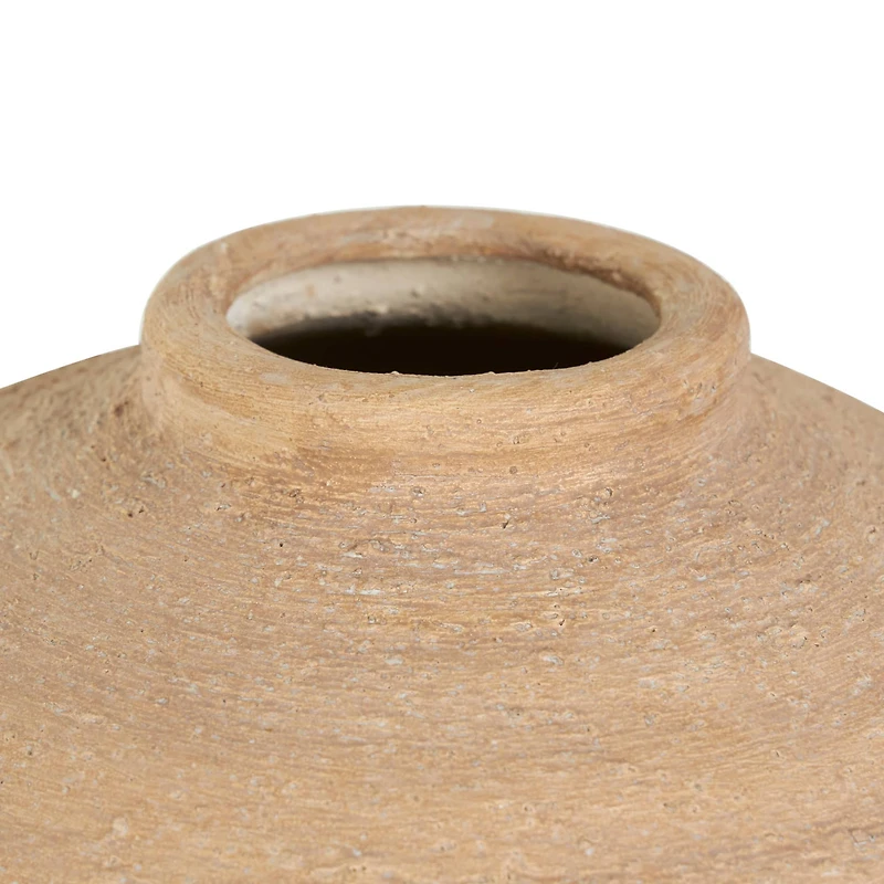 17" Beige Ceramic Wide Textured Vase
