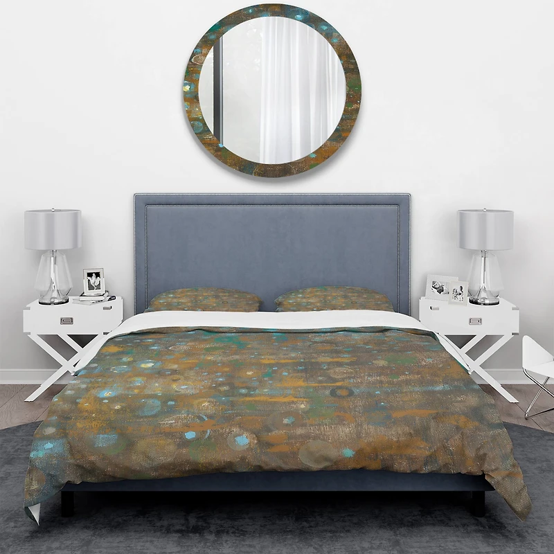 Designart 'Blue and Bronze Dots on Glass IV' Geometric Bedding Set