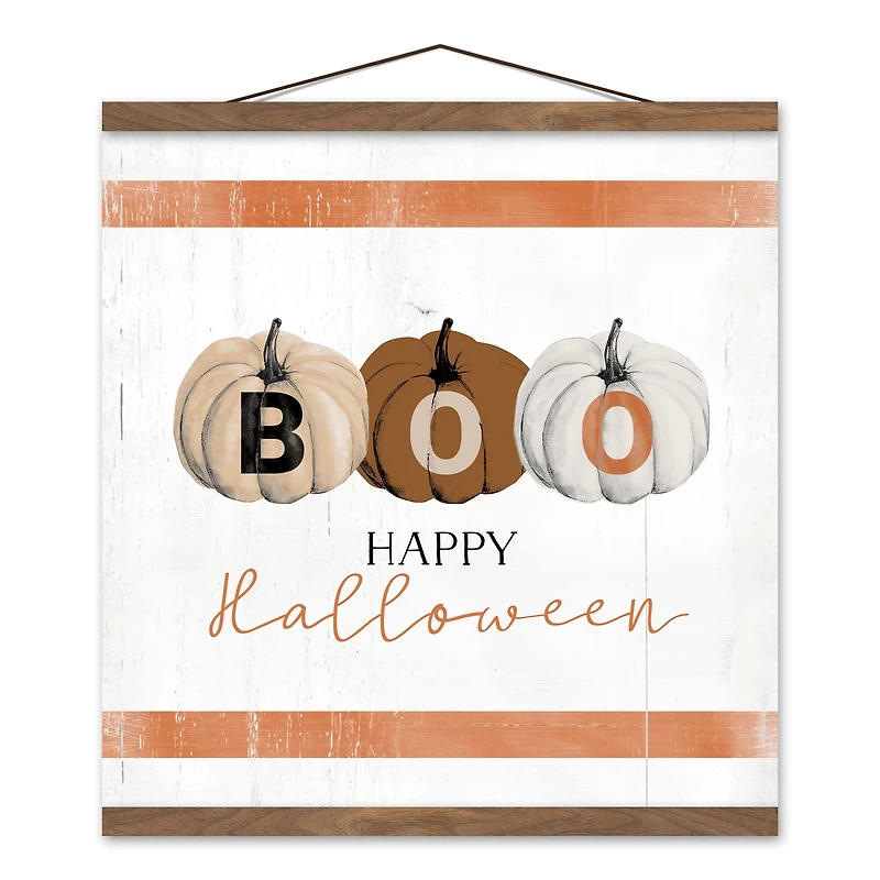 Halloween Pumpkins Teak Hanging Canvas