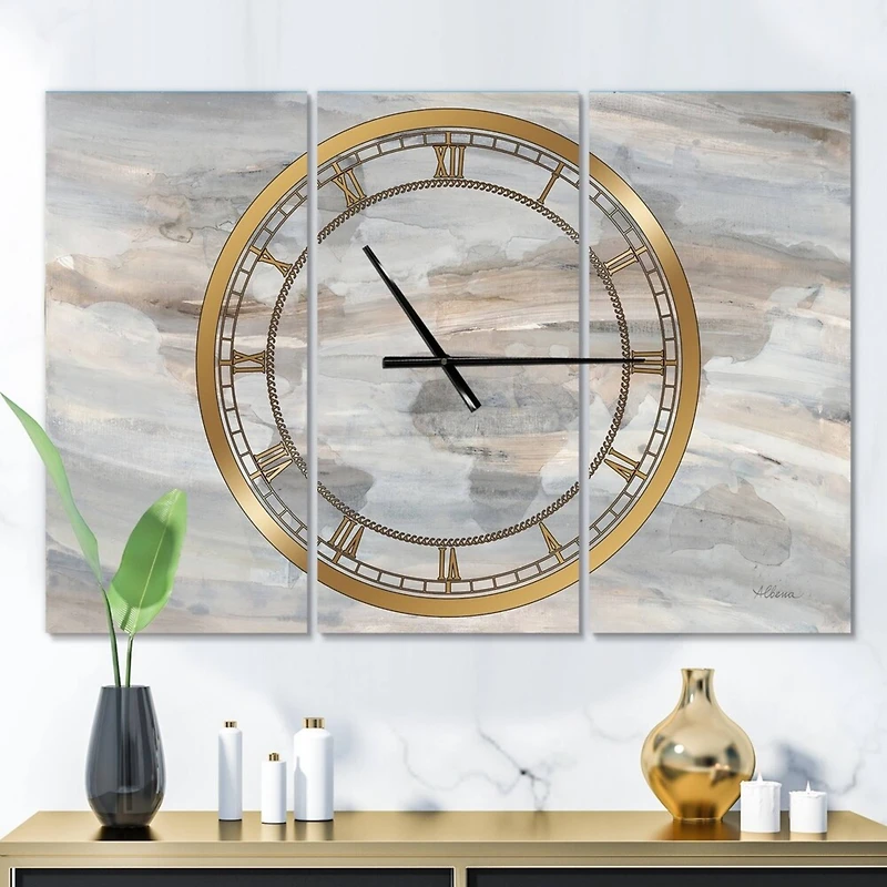 Designart Misty World Map Traditional 3 Panel Wall Clock